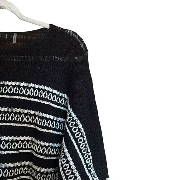 NIC+ZOE Sweater Top Petite Medium Black White Knit Stripe Pullover Linen Blend - Picture 3 of 9